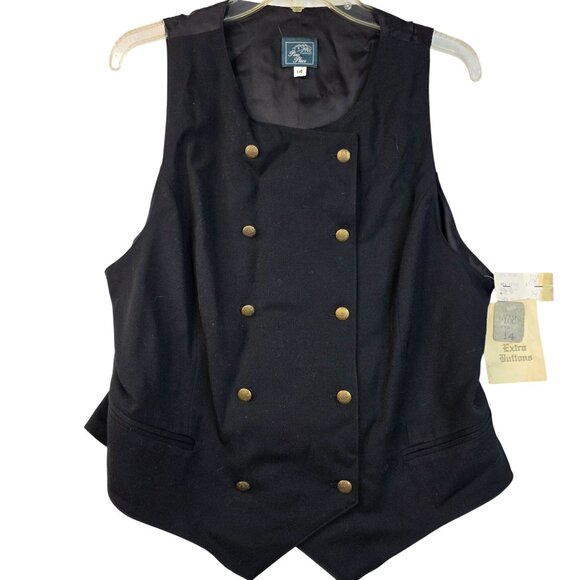 Womens Wool Gabardine Double-Breast Vest 14 Black by Pine Place Deadstock USA - Picture 1 of 9